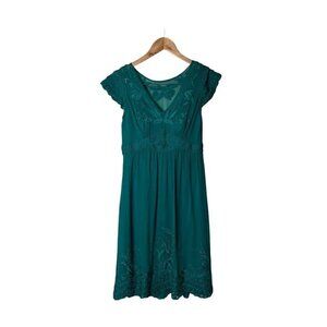 Y2K Sue Wong Dress Green Teal Embroidered 2 1001
